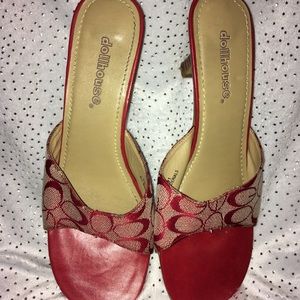 Dollhouse Shoes - EUC Dollhouse Red Patterned Wooden Heels Dollhouse Shoes - EUC Dollhouse Red Patterned Wooden Heels